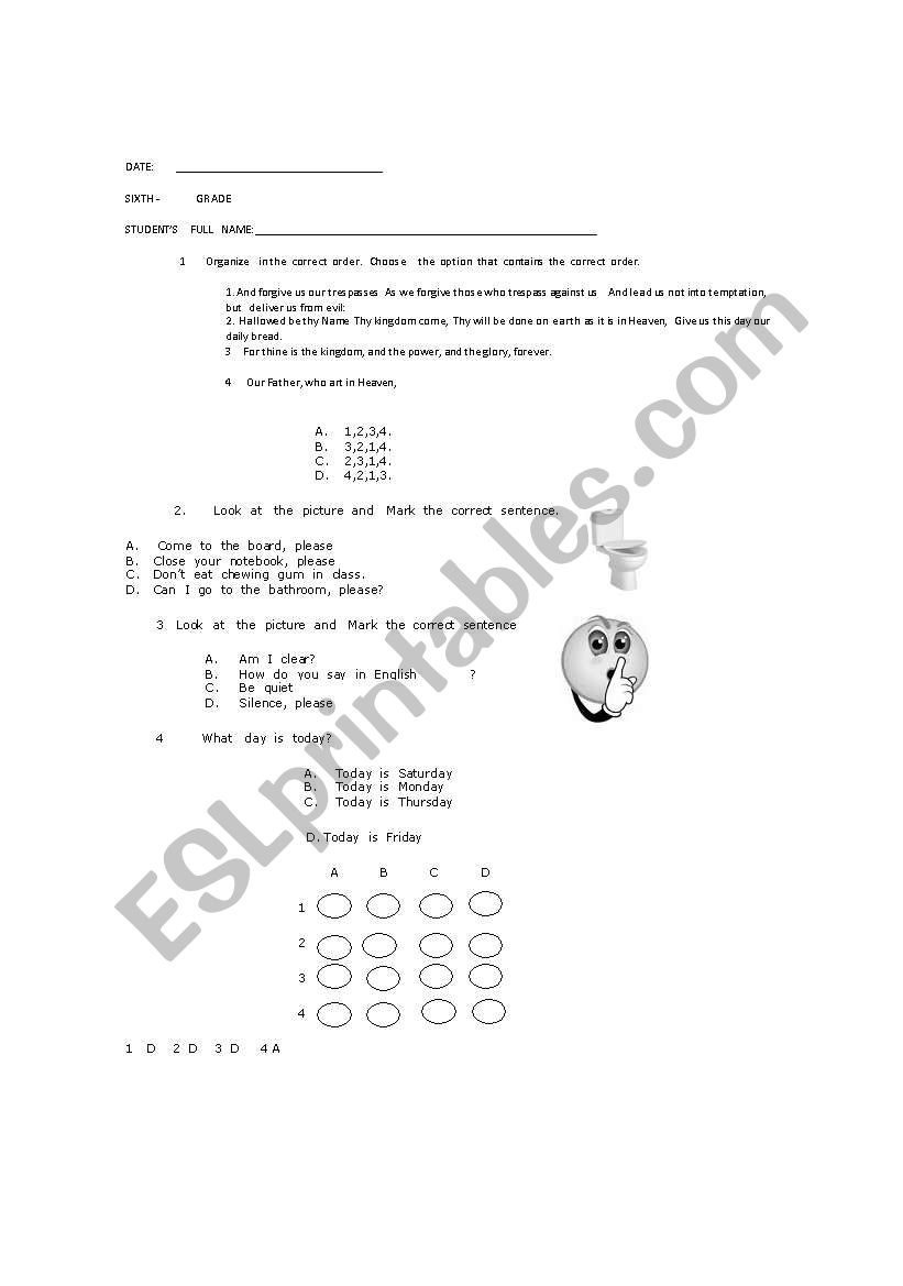 commands worksheet