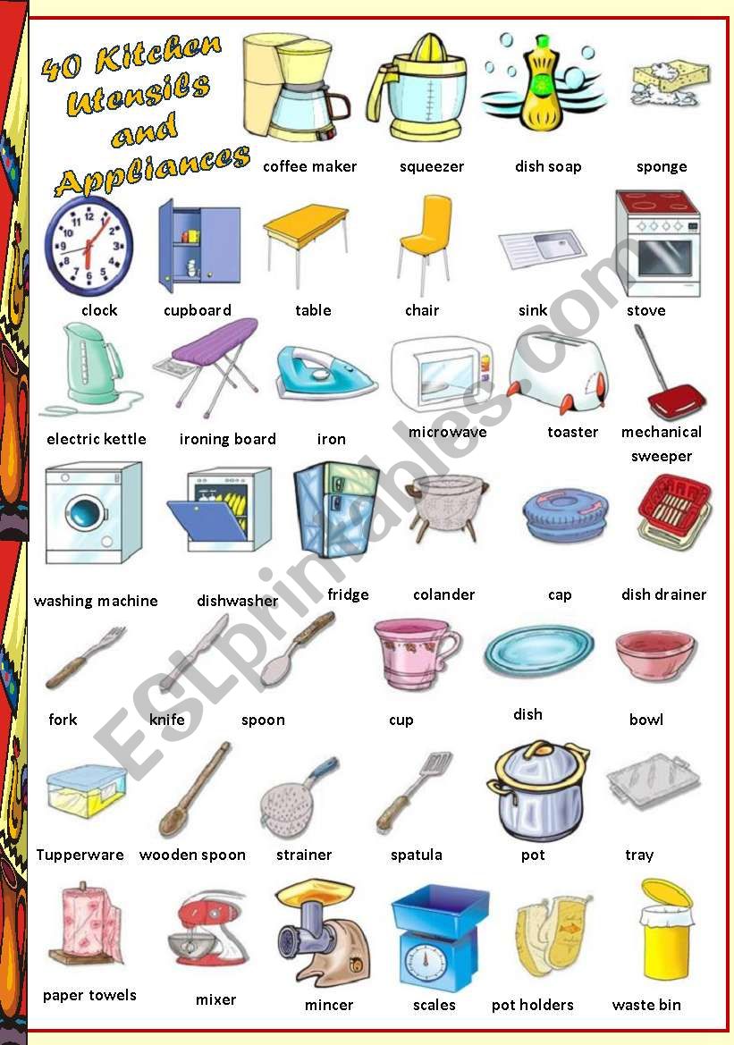 Find 40 Kitchen Utensils and Appliances