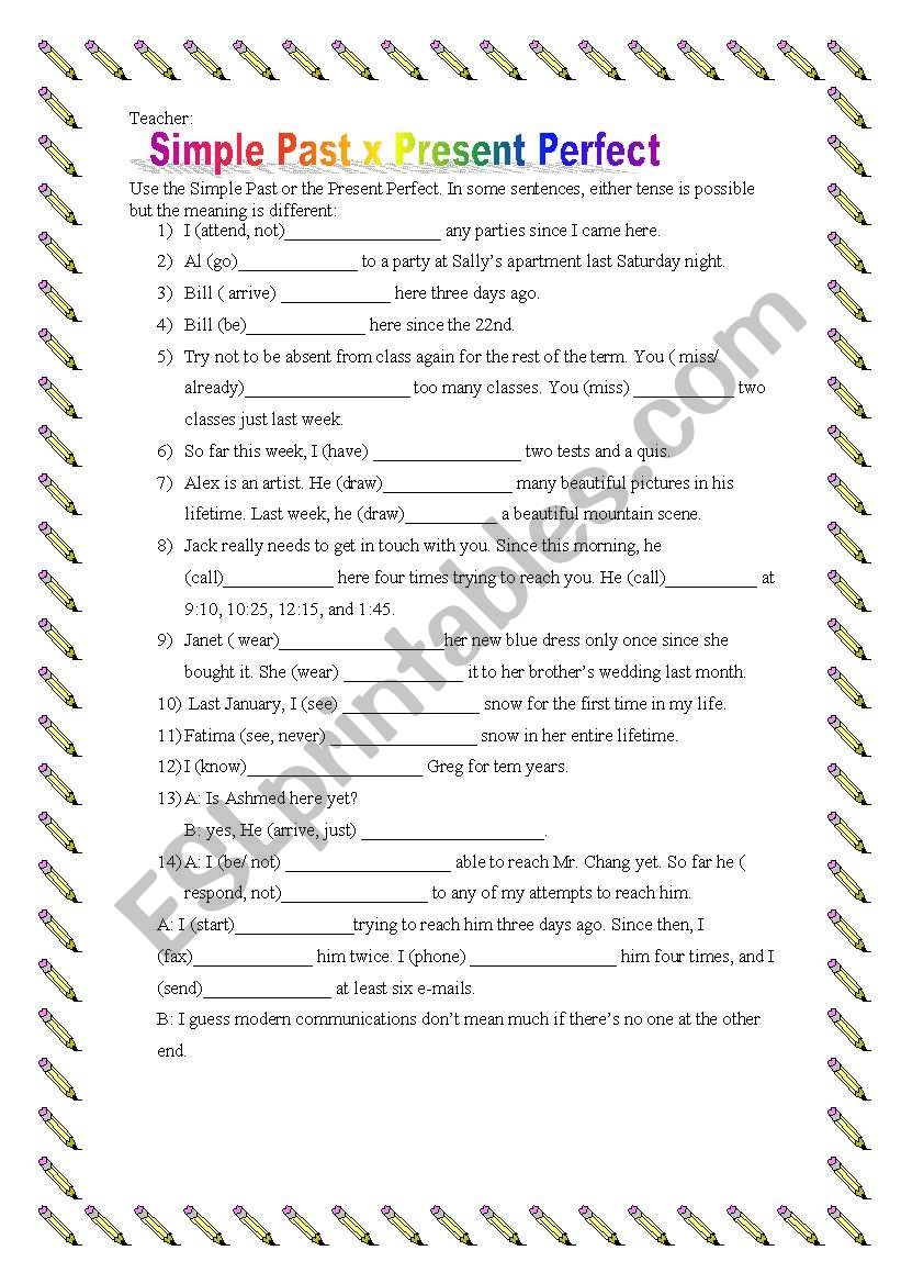 Simple Past x Present Perfect worksheet