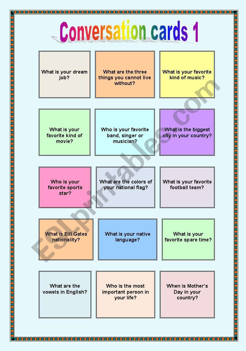 Conversation cards 1 - Wh-questions + to be