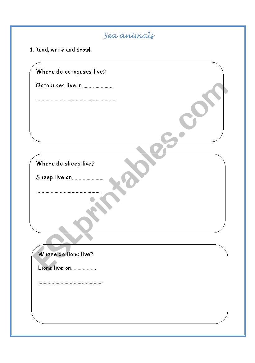 where do animals live? worksheet