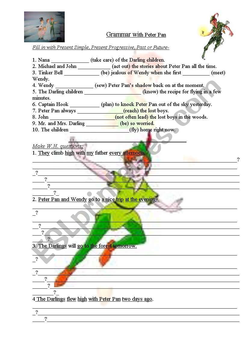 Grammar with Peter Pan worksheet