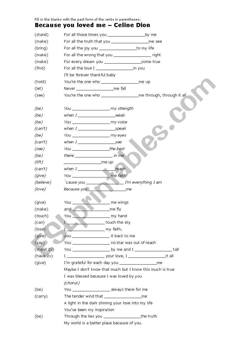 Past Tense  Song worksheet