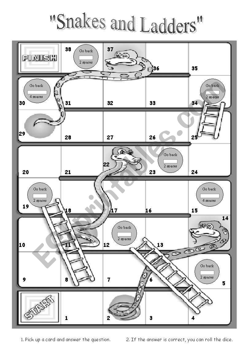 Snakes and Ladders boardgame worksheet