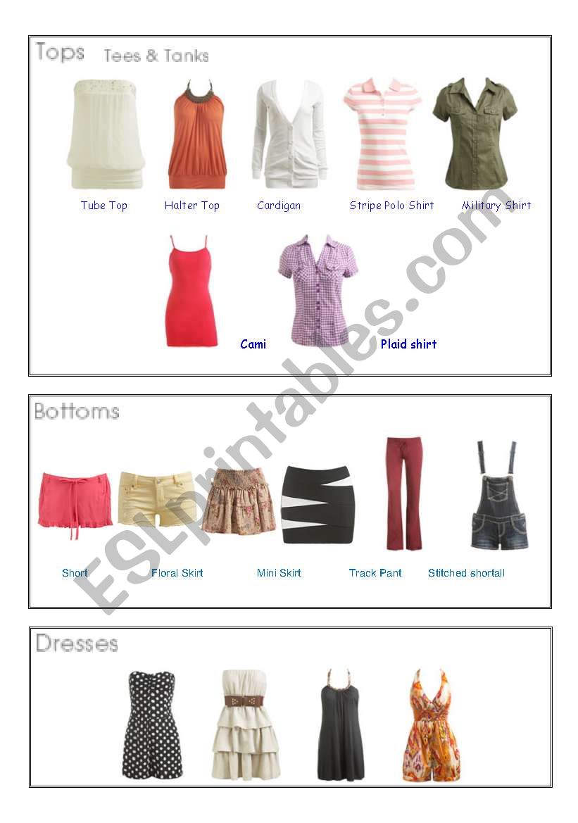 Womens wear worksheet