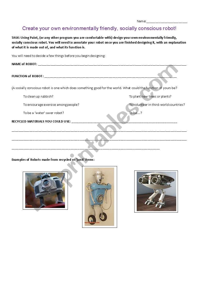 Walle Film Creative Task worksheet