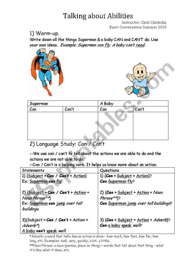 Talking about Abilities using CAN / CANT Modal Auxiliary Verbs