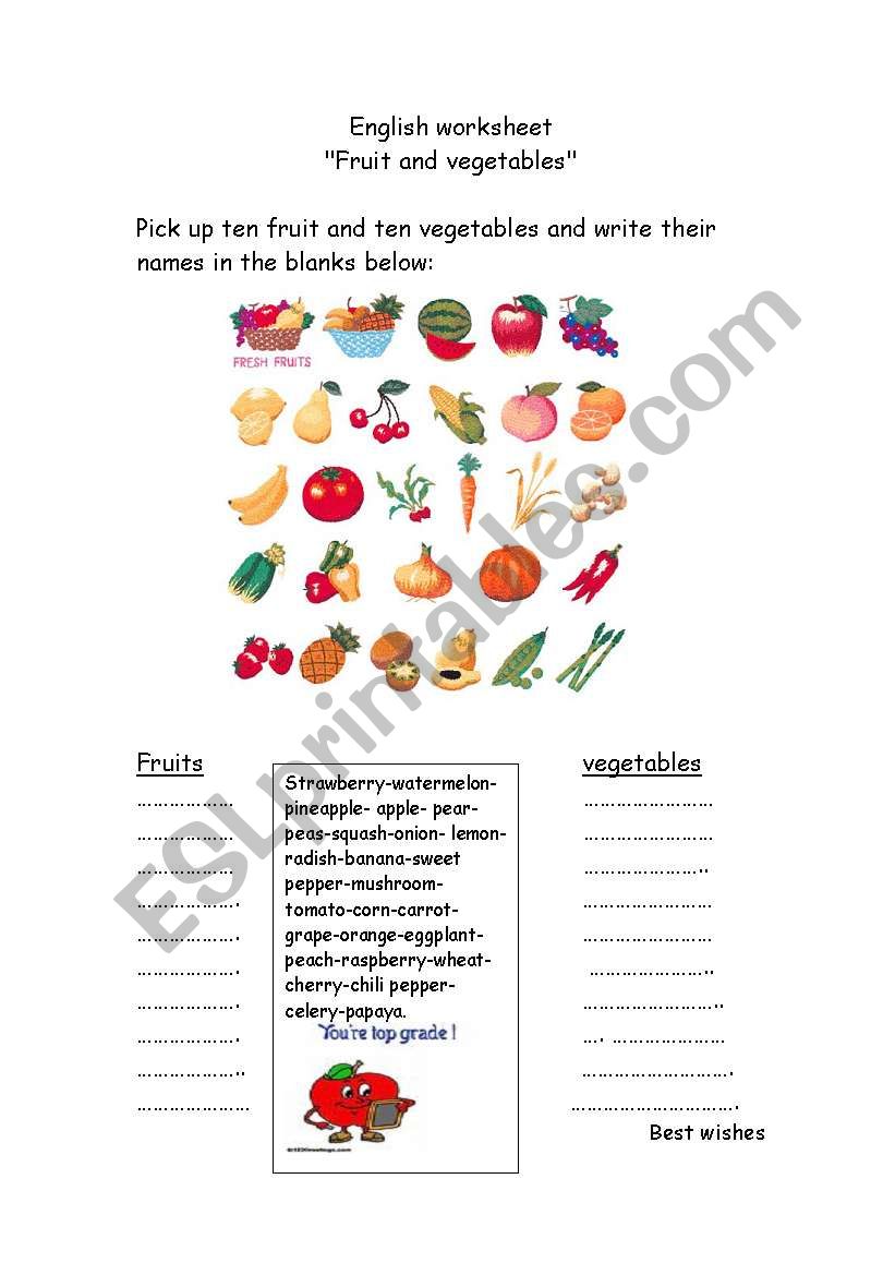 fruit and vegetables worksheet