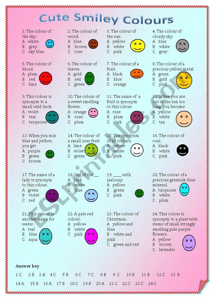 Quiz on Cute Smiley Colours ** fully editable