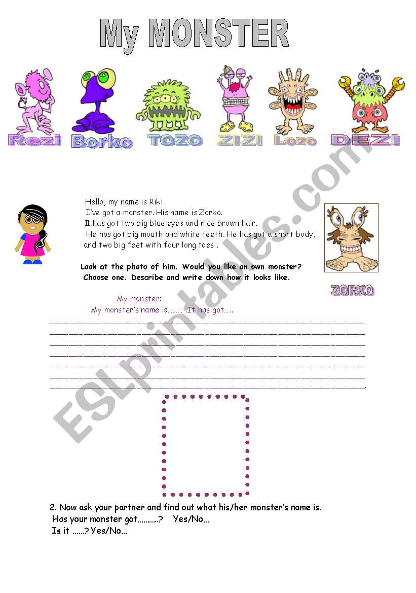 My monster worksheet