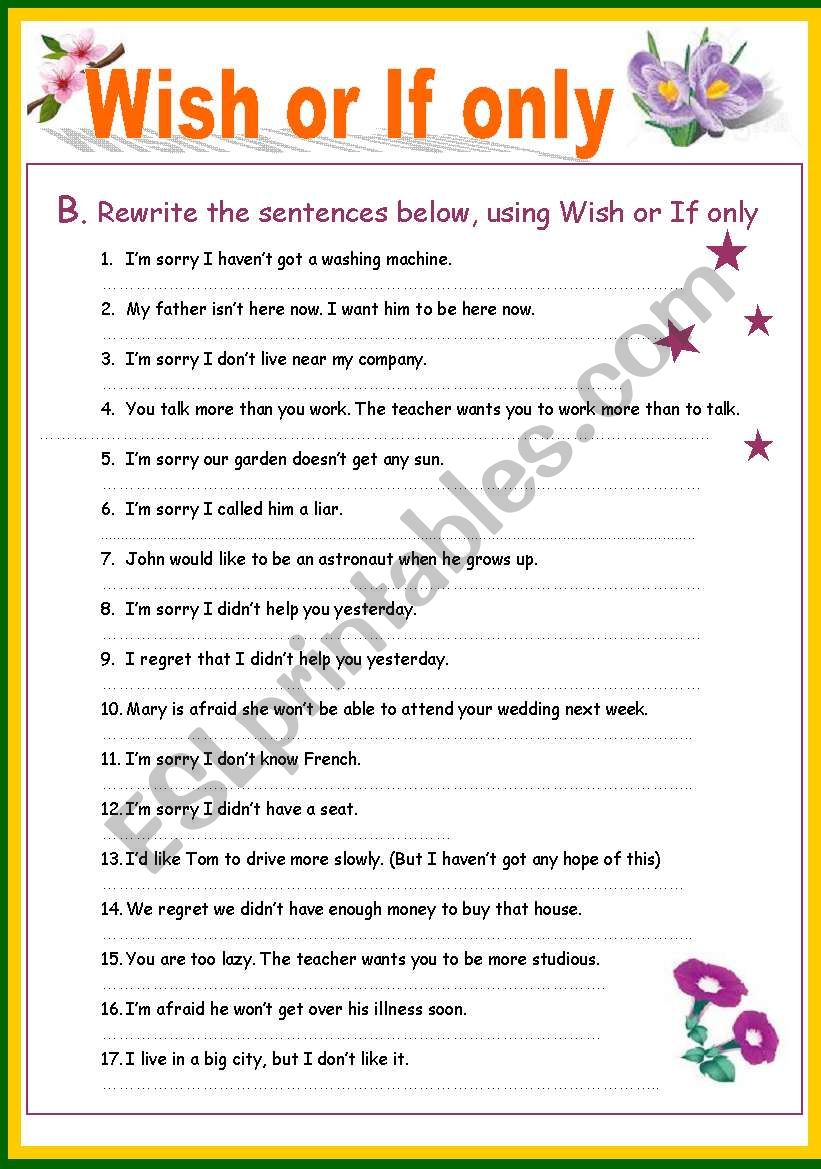 Wish or If only - part 2 worksheet