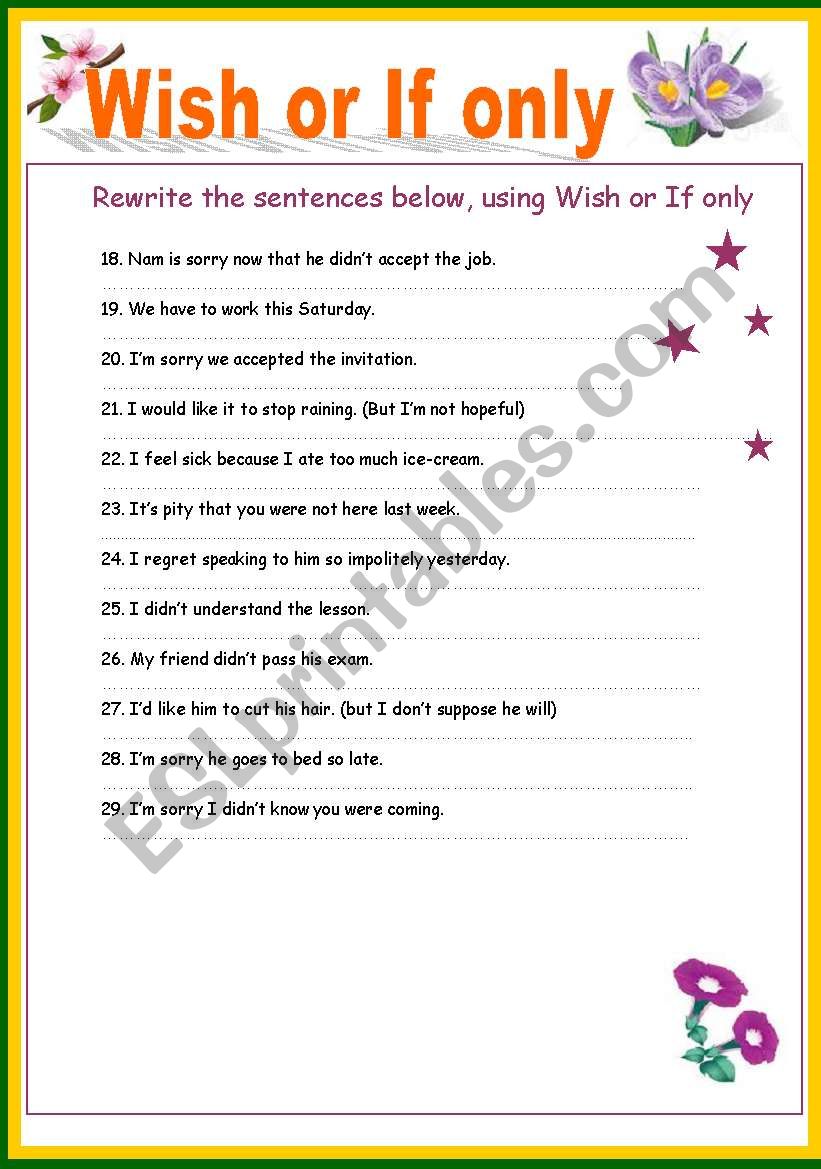 Wish or If only - part 3 worksheet