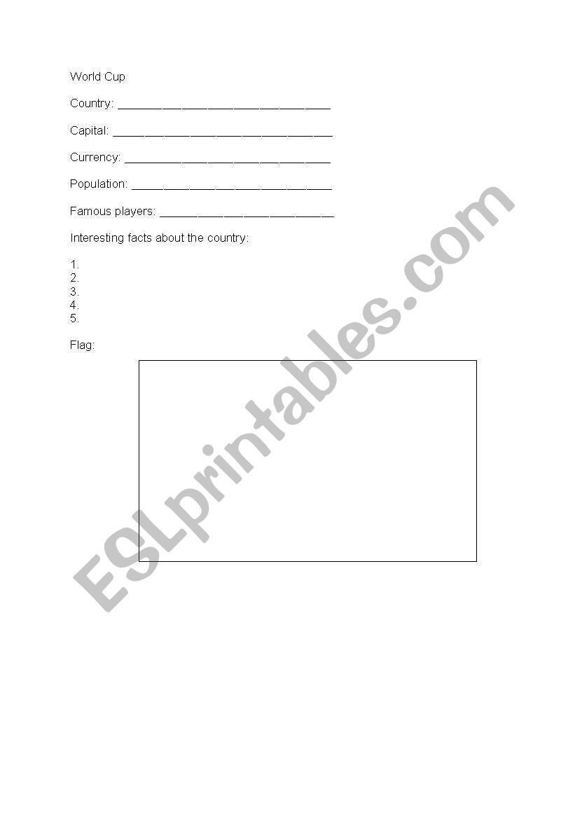 World Cup worksheet worksheet