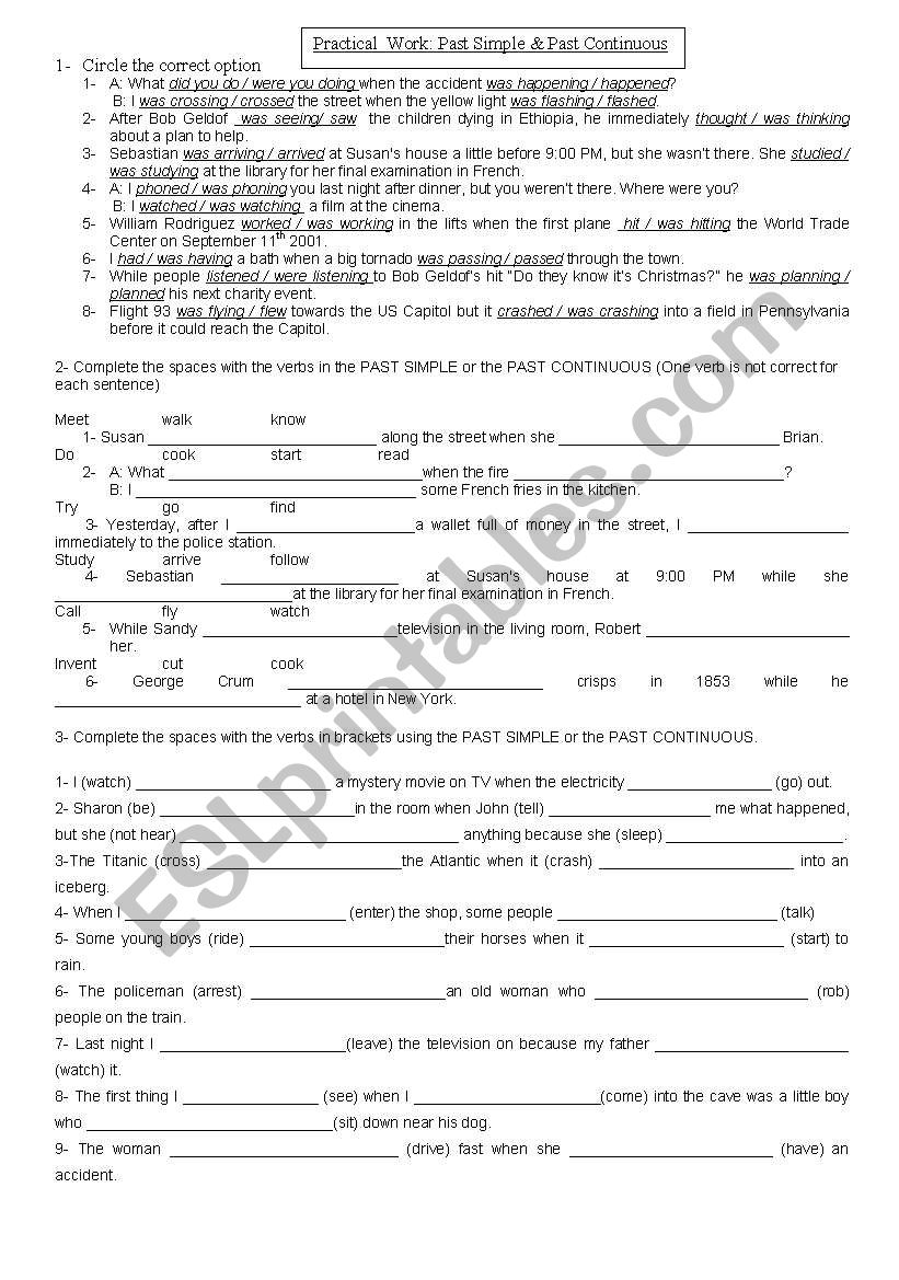 Past Simple Vs Past Continous Test for Teens