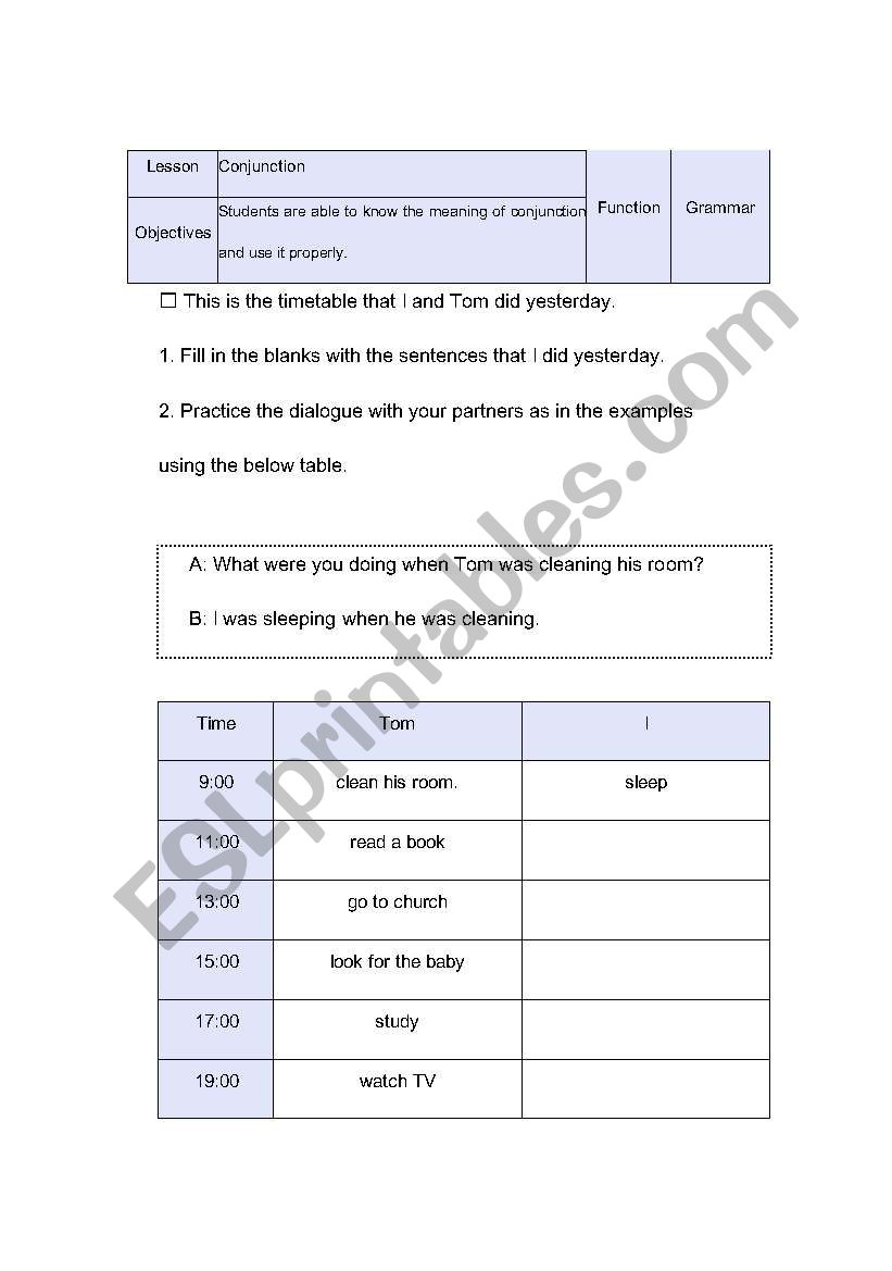 Conjunction worksheet