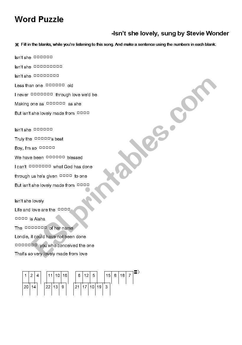 song activity worksheet