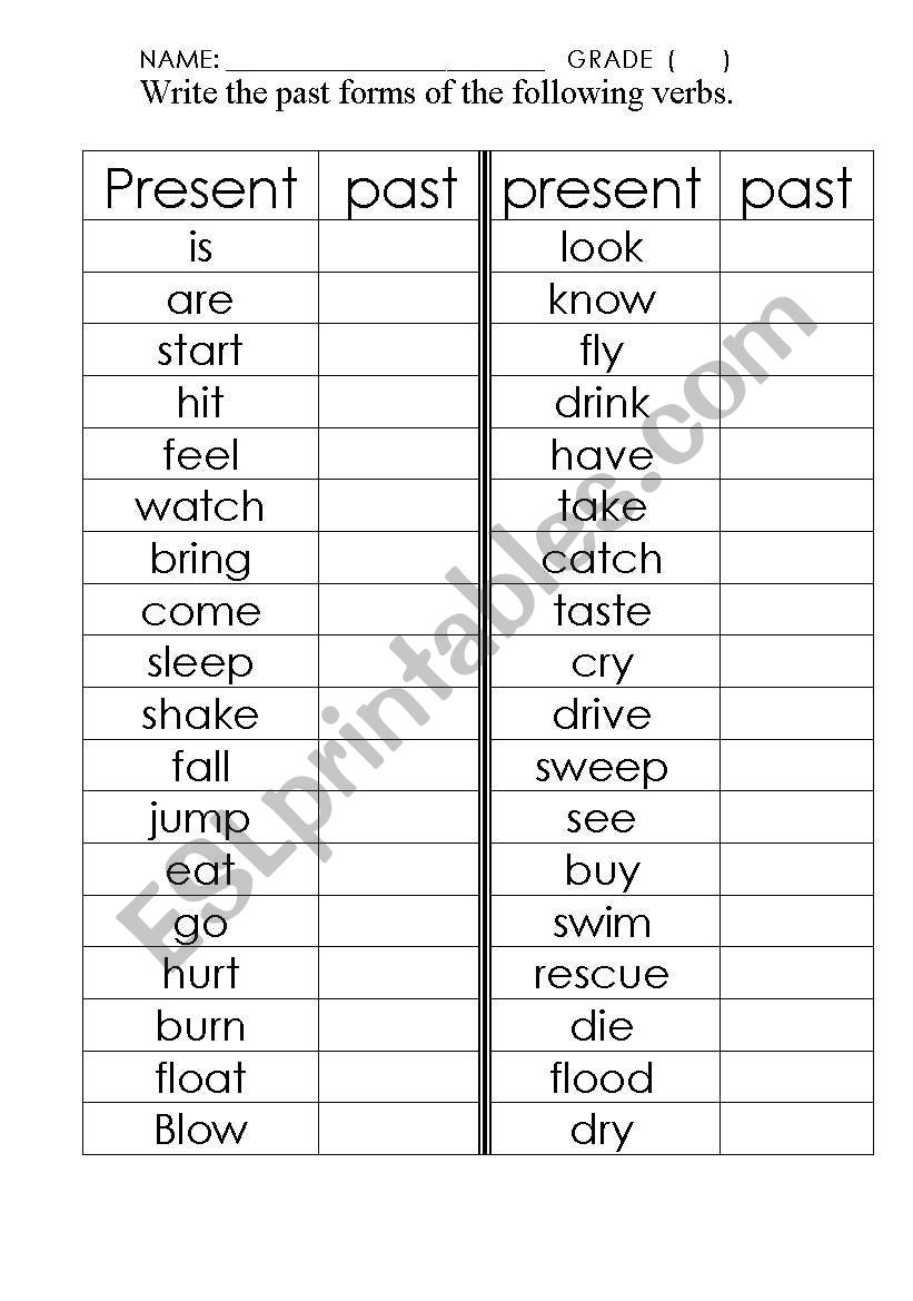 past forms worksheet