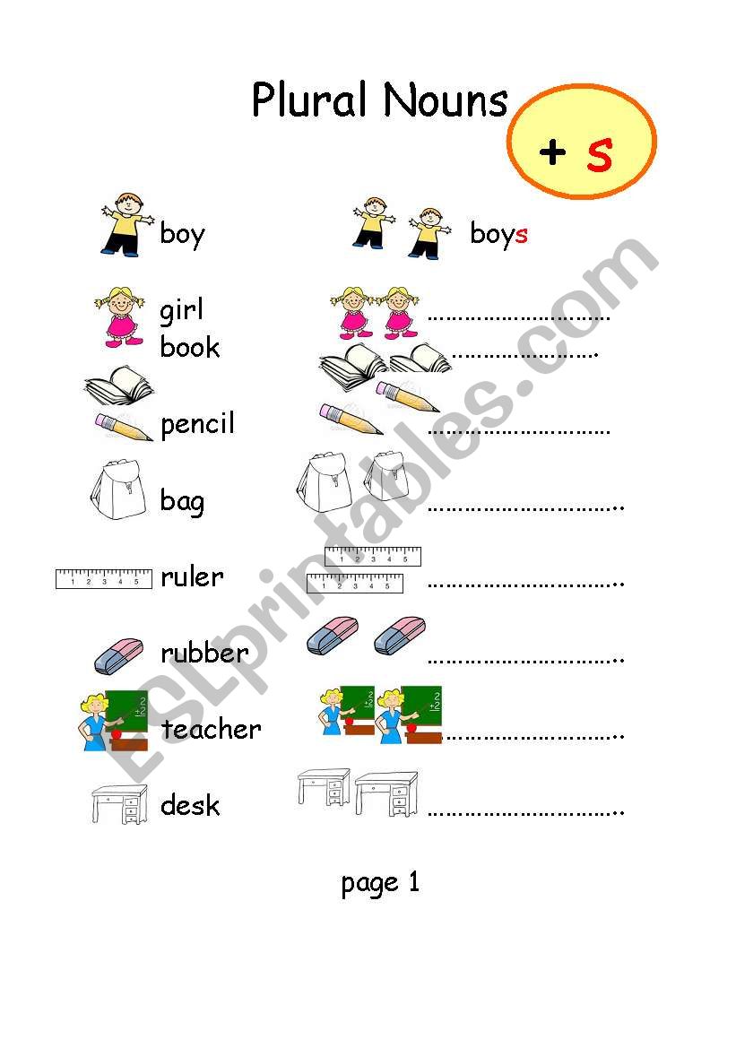 plural nouns +s and +es worksheet