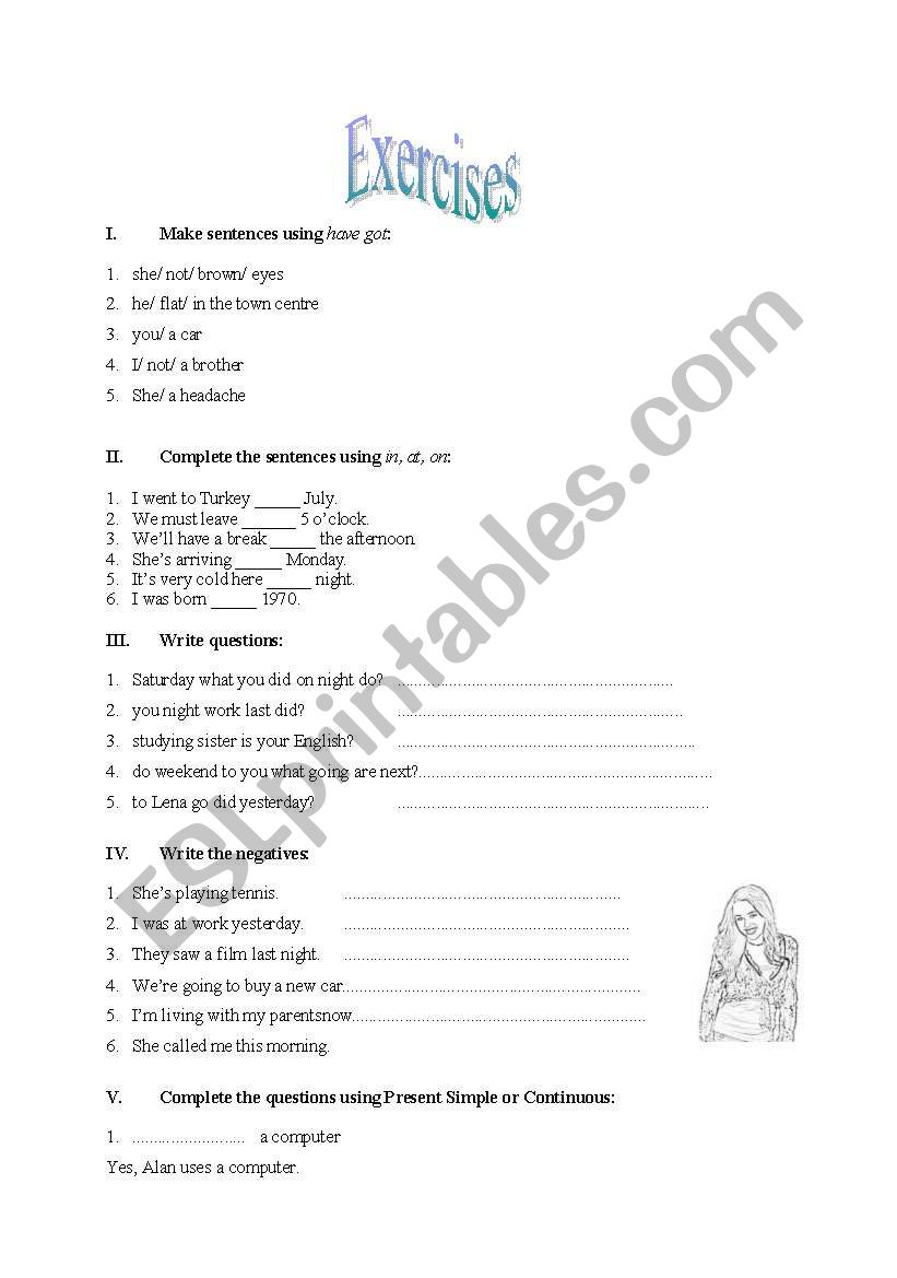 Revising the tenses worksheet