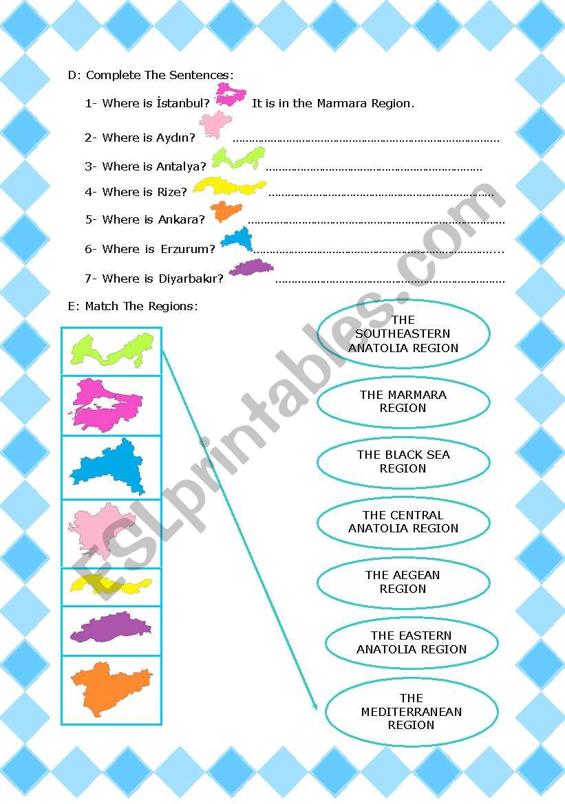 REGIONS OF TURKEY (2/2) worksheet