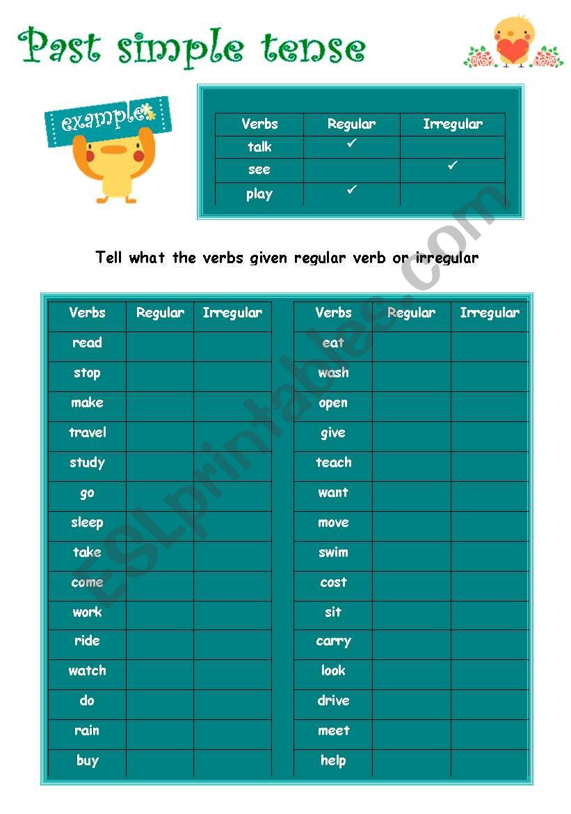 Past simple tense verbs worksheet