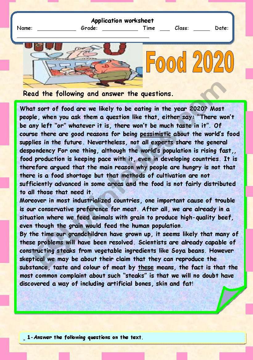 food 2020 worksheet
