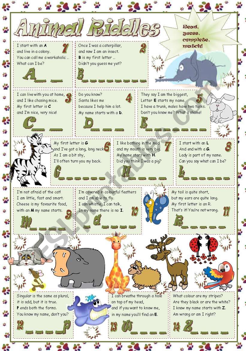 ANIMAL RIDDLES worksheet