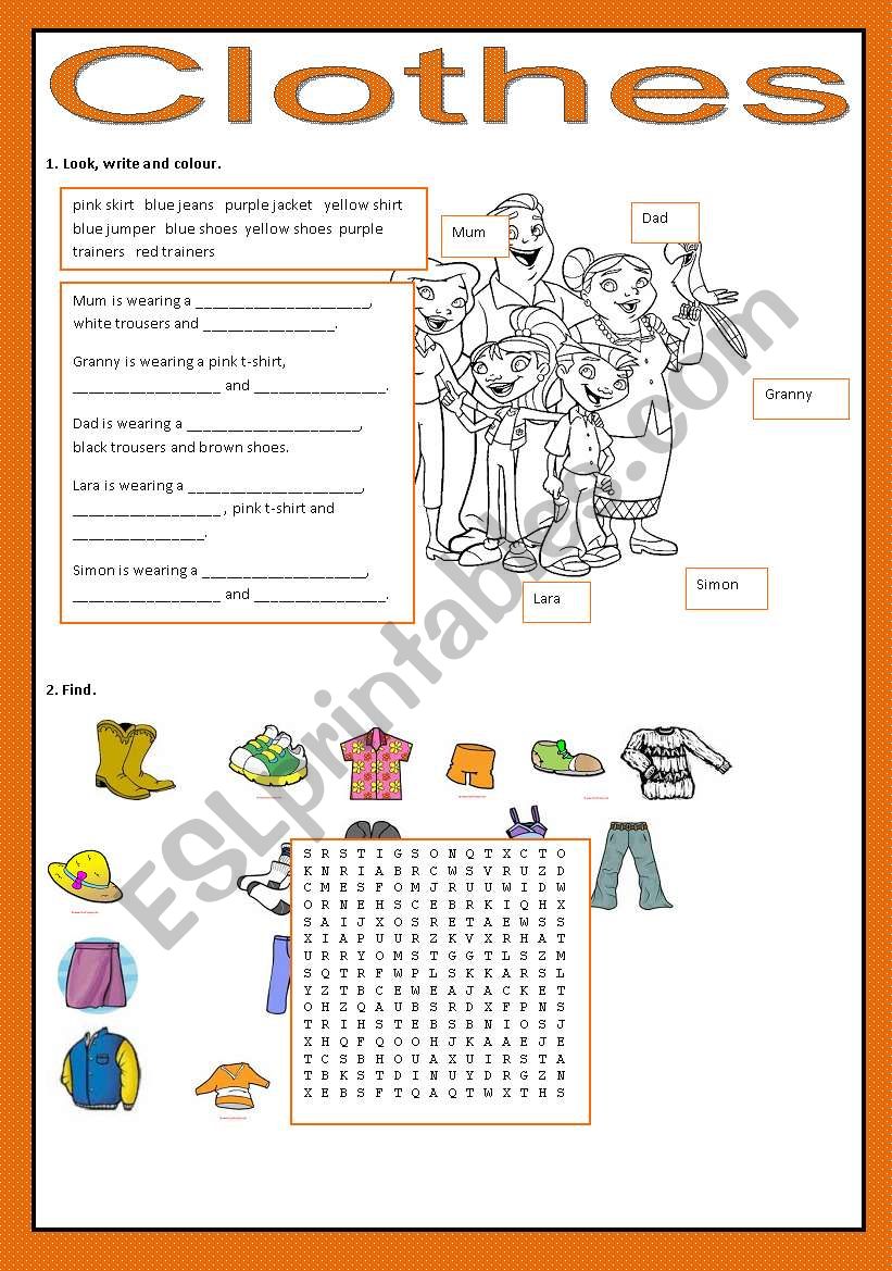 Clothes worksheet