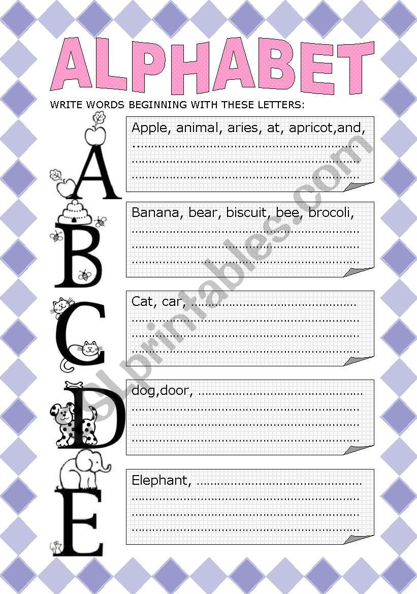 ALPHABET - WRITING ACTIVITY (5 PAGES )  (editable)