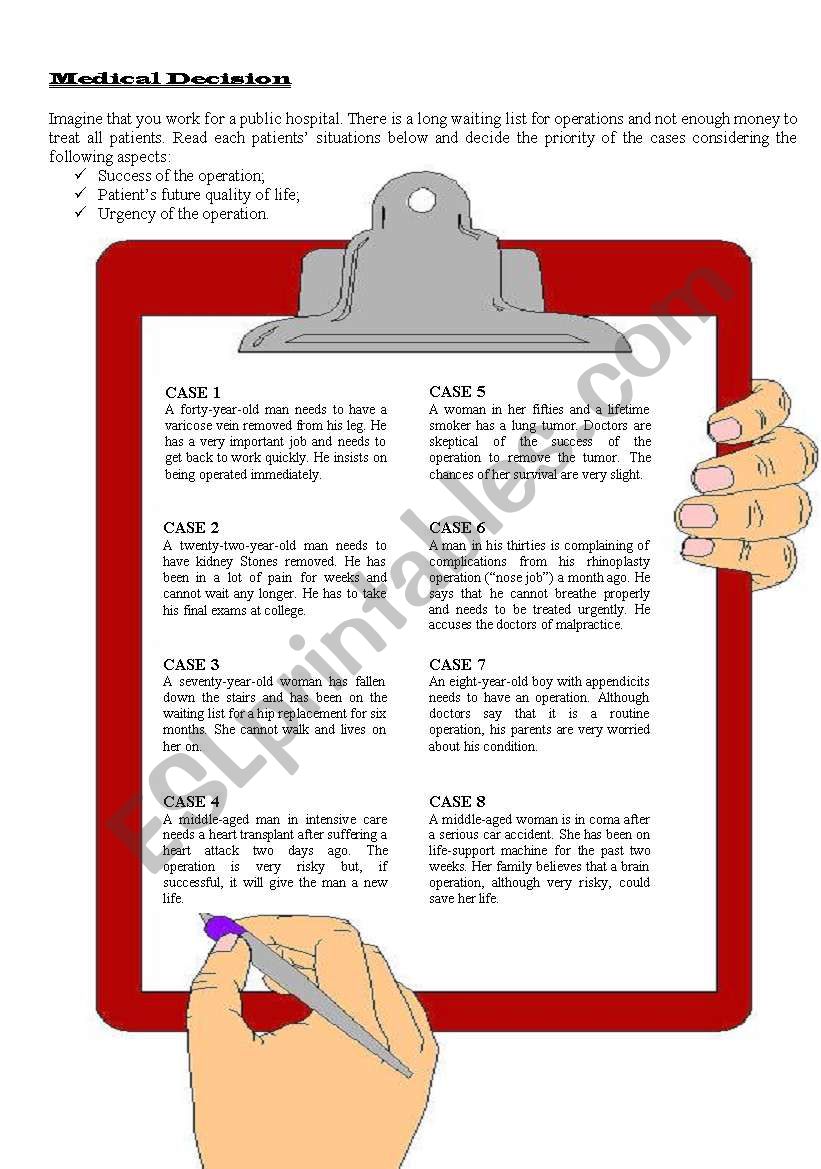 Decide the future of patients worksheet