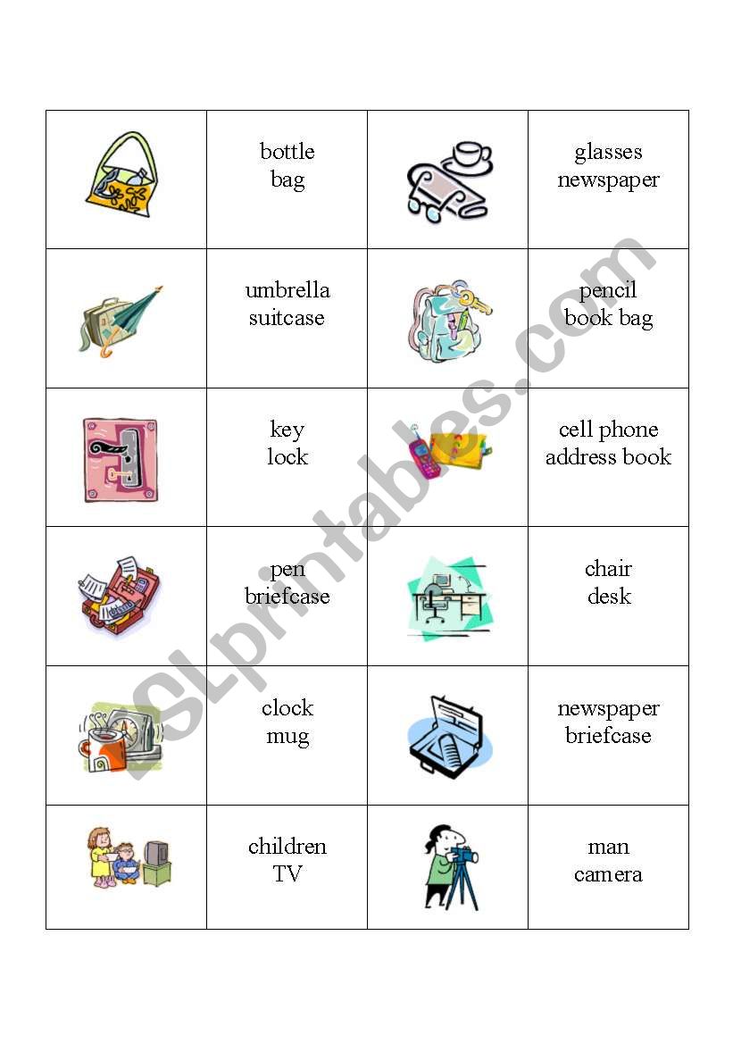 Memory Game - Objects and Prepositions of Place