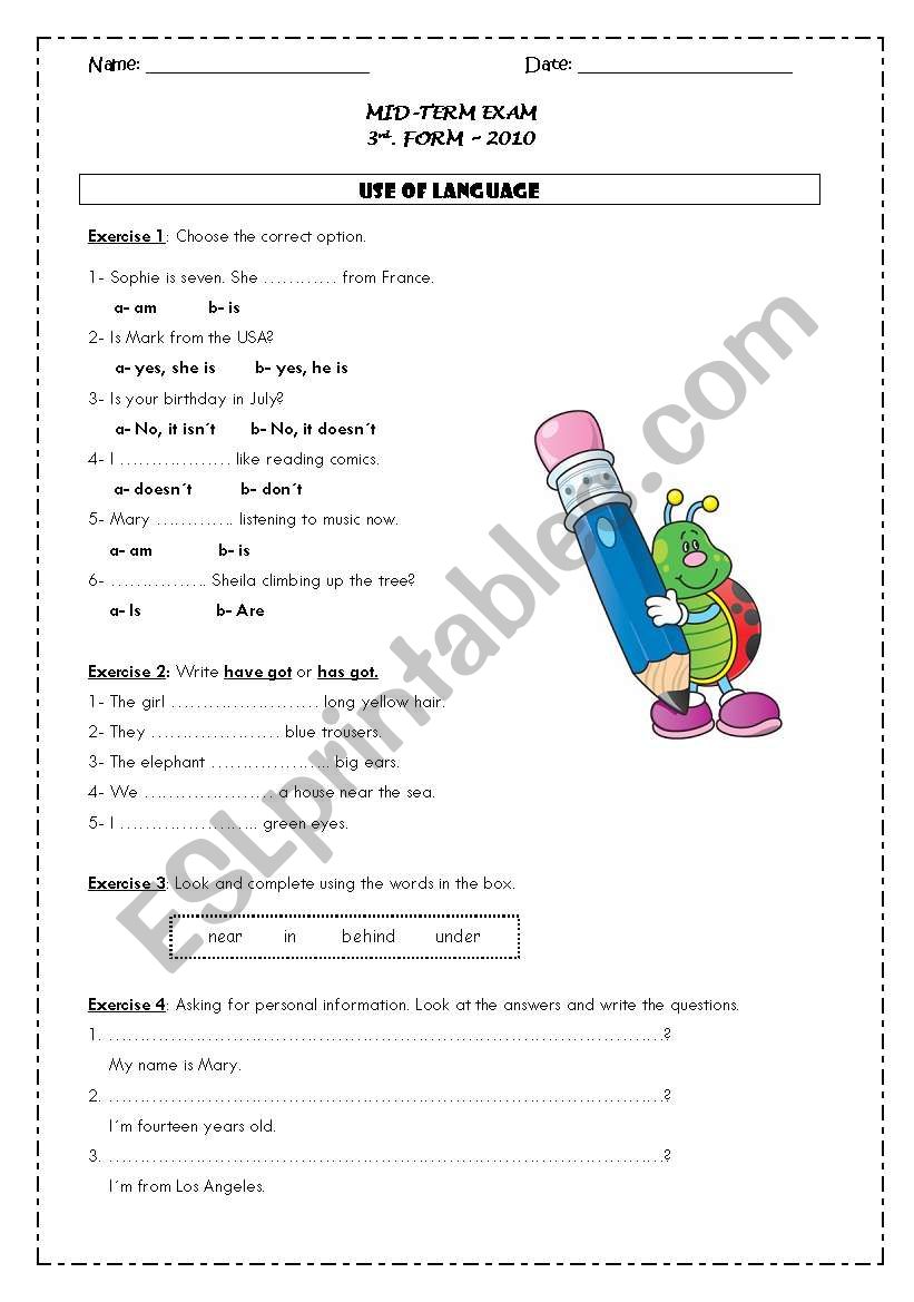 Test 3rd. form - Present Simple - Present Cont. - Like 