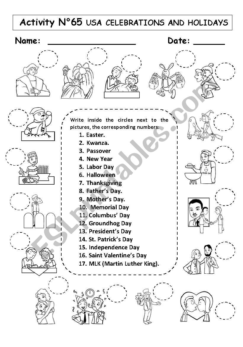 USA CELEBRATIONS AND HOLIDAYS worksheet
