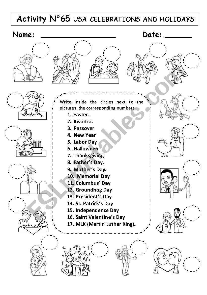 USA CELEBRATIONS AND HOLIDAYS worksheet