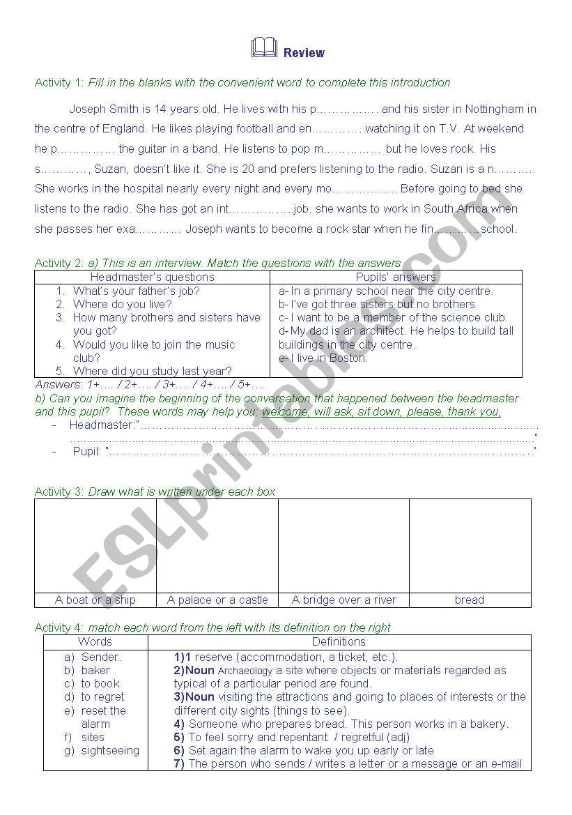 module one review worksheet