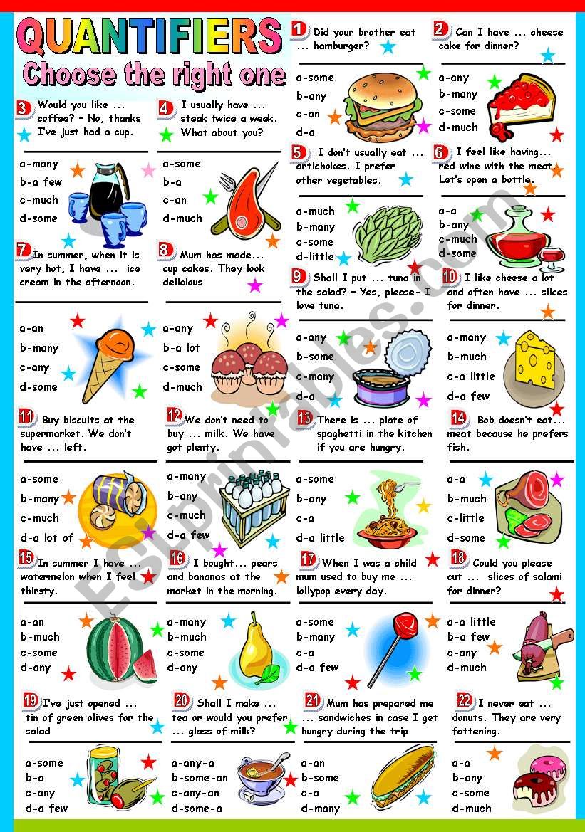 QUANTIFIERS - MULTIPLE CHOICE (B&W VERSION + KEY INCLUDED)