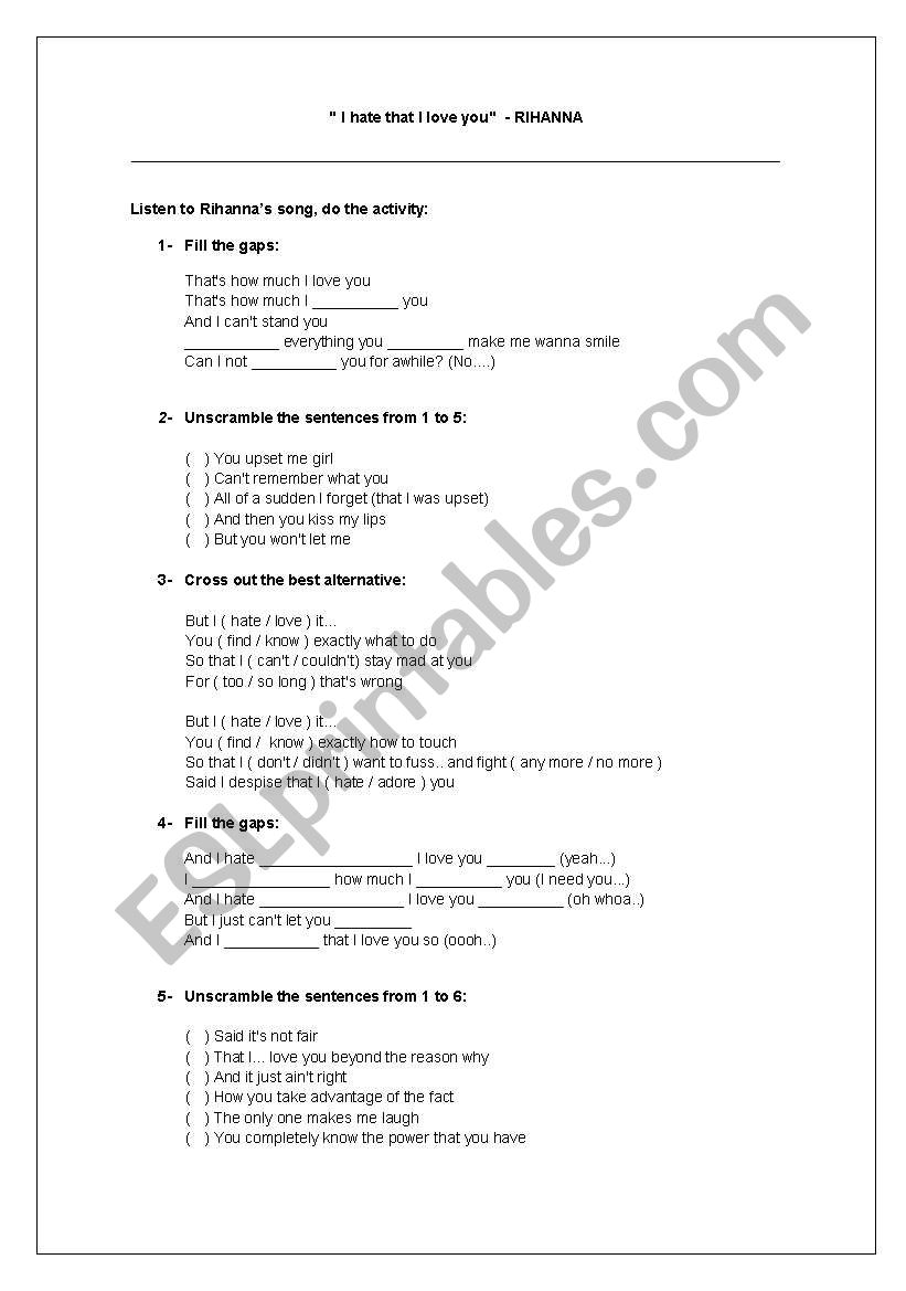  Song Activity - I hate that I love you by Rihanna