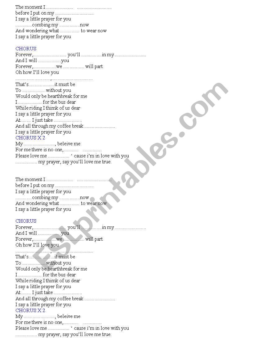 song worksheet