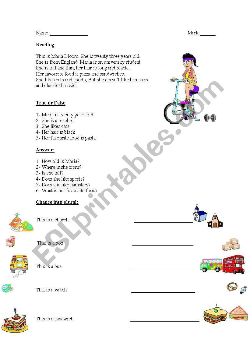 reading and plurals worksheet