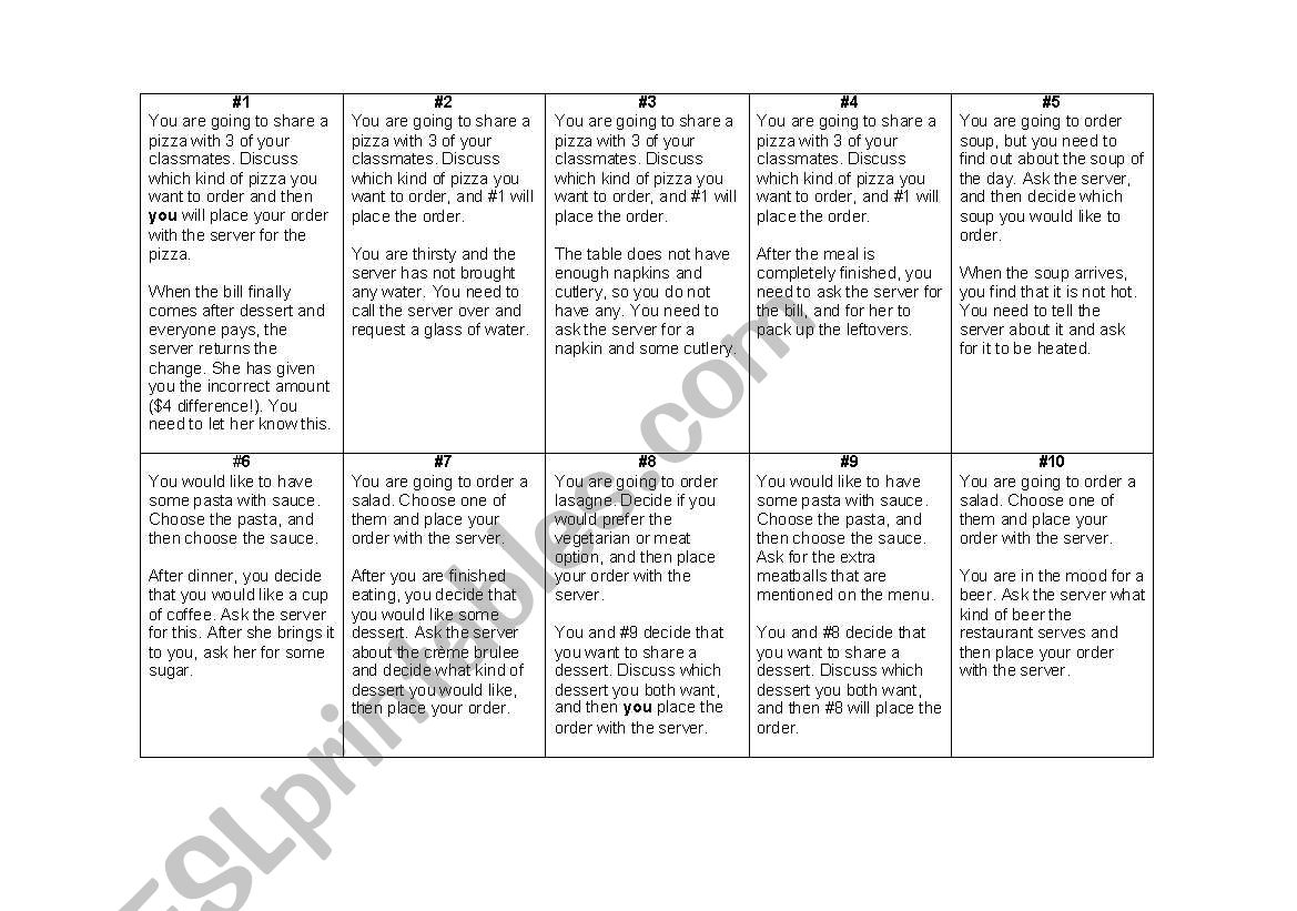 Faux Restaurant Exercise worksheet