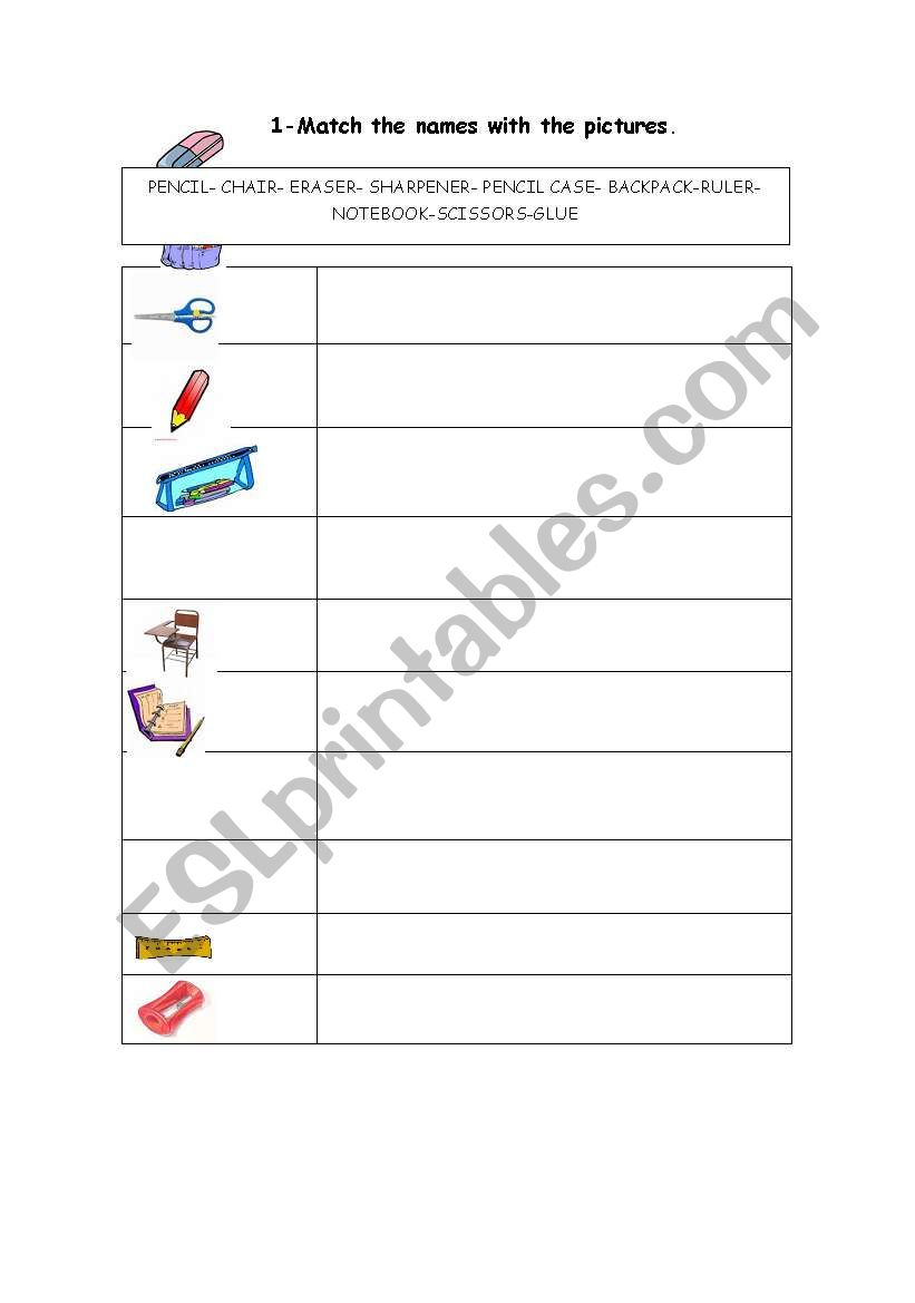 School objects worksheet