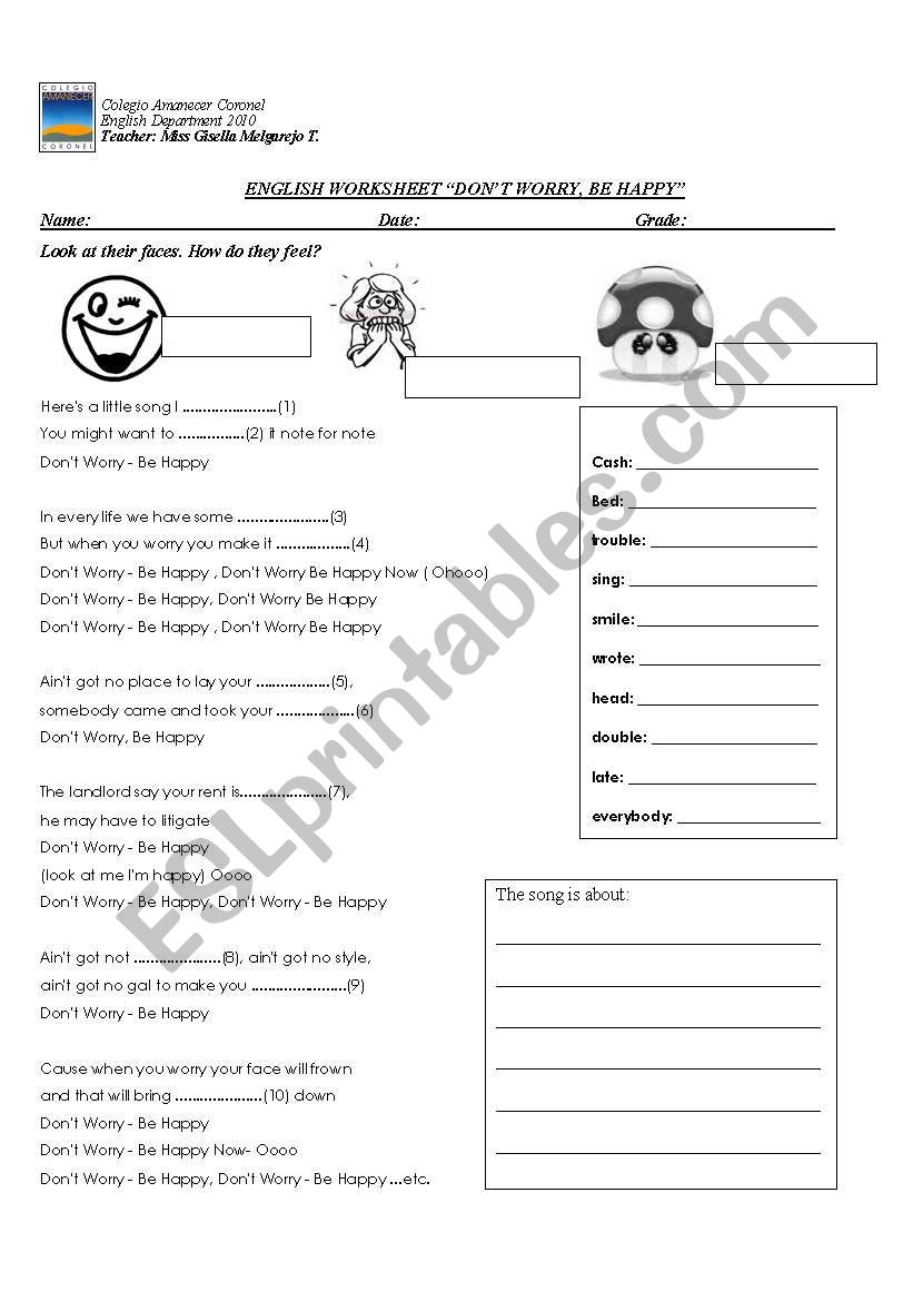 dont worry, be happy worksheet
