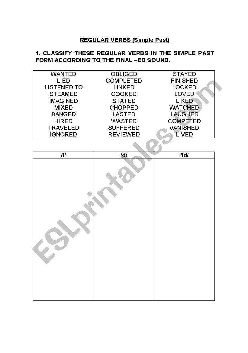 REGULAR VERBS - Final -Ed Sound