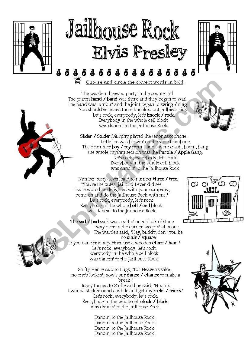 Jailhouse Rock Elvis Presley Esl Worksheet By Miss Luli