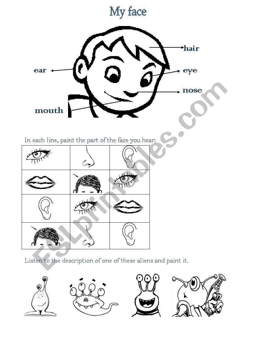 my face worksheet