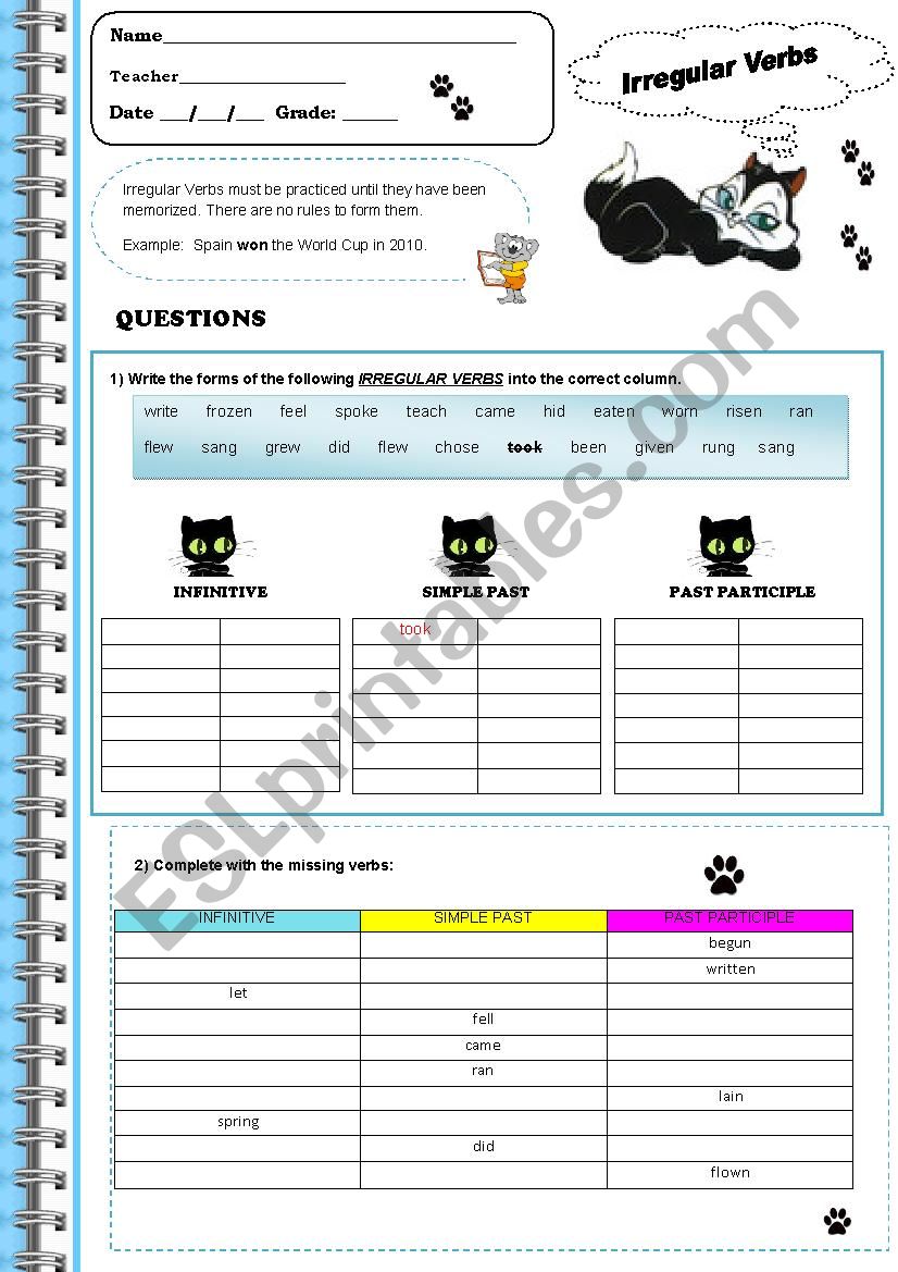 Irregular Verbs worksheet