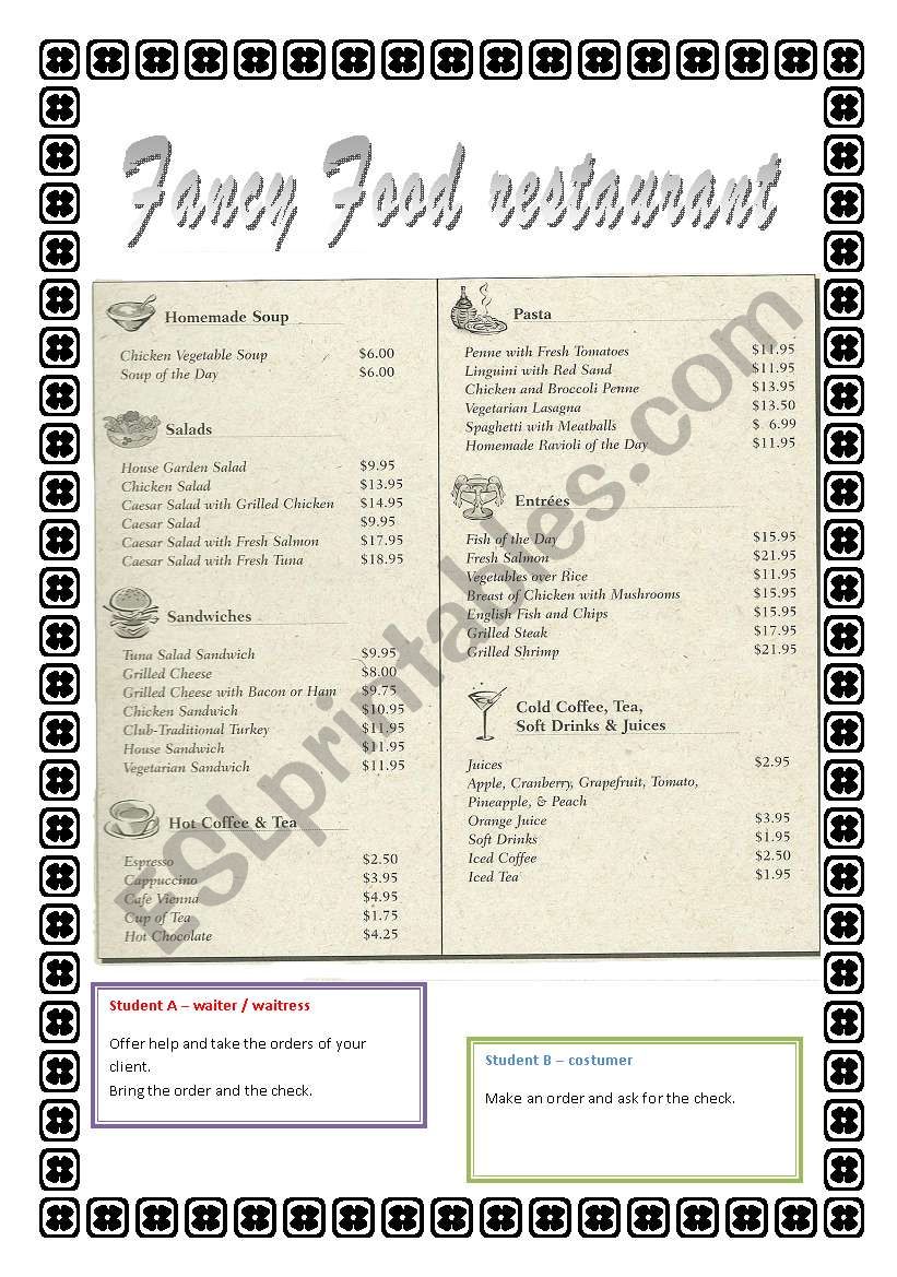 Ordering Food worksheet