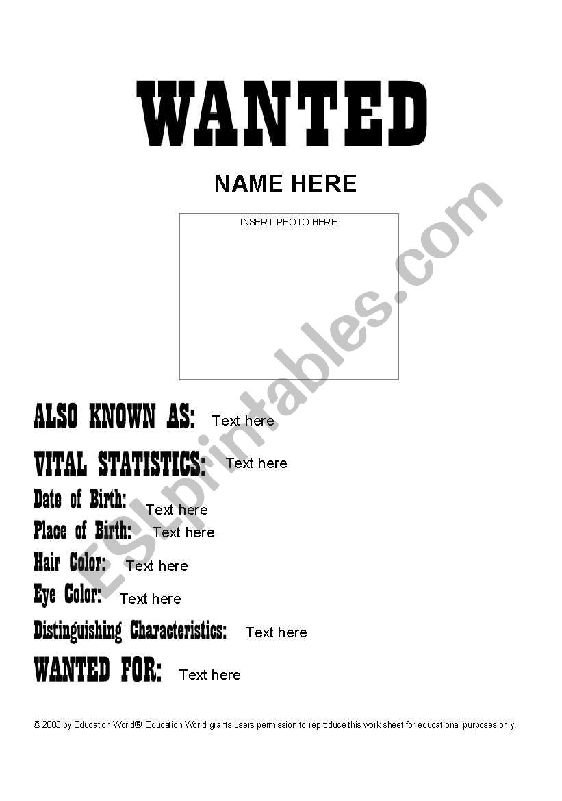 wanted ad template worksheet