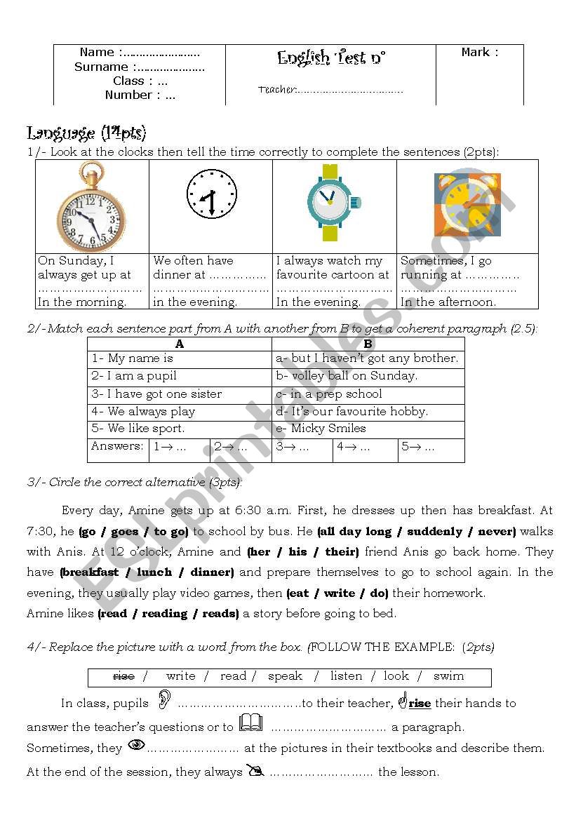 test worksheet