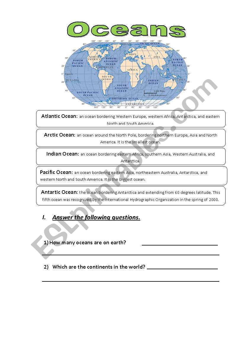 Oceans worksheet